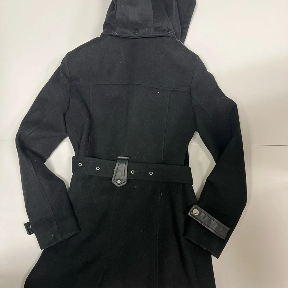 Michael Kors Long Women's Wool Pea Coat Silver Details Size XS Color Black - Picture 10 of 11